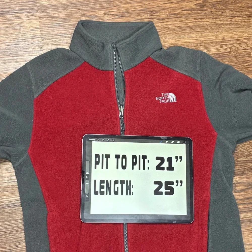 The North Face Mens M Red Gray Full Zip Fleece Jacket Outdoor Hiking